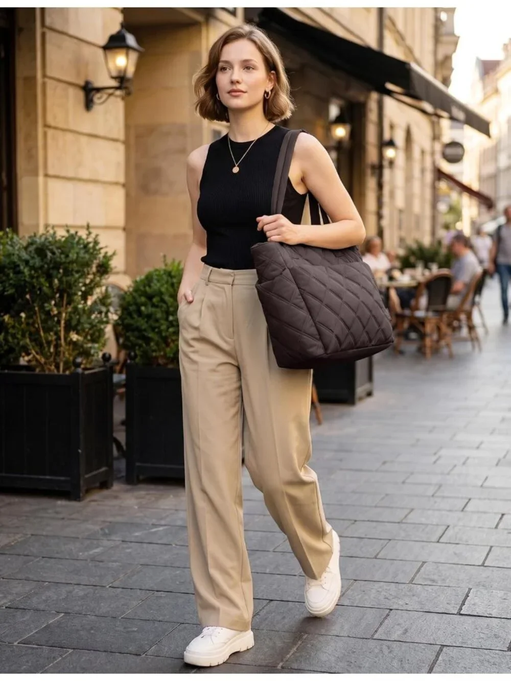 👜Women's Dark Brown Puffer Tote Bags Lightweight Quilted Work For Travel